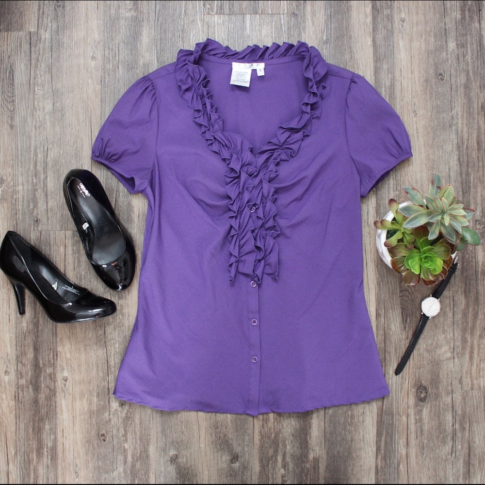 ❗️FINAL PRICE❗️ COMO Vintage Purple Ruffle Button Down Top